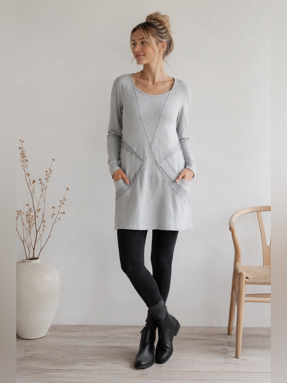 Prairie Underground XL Organic Cotton Long Sleeve Tunic Dress Gray USA